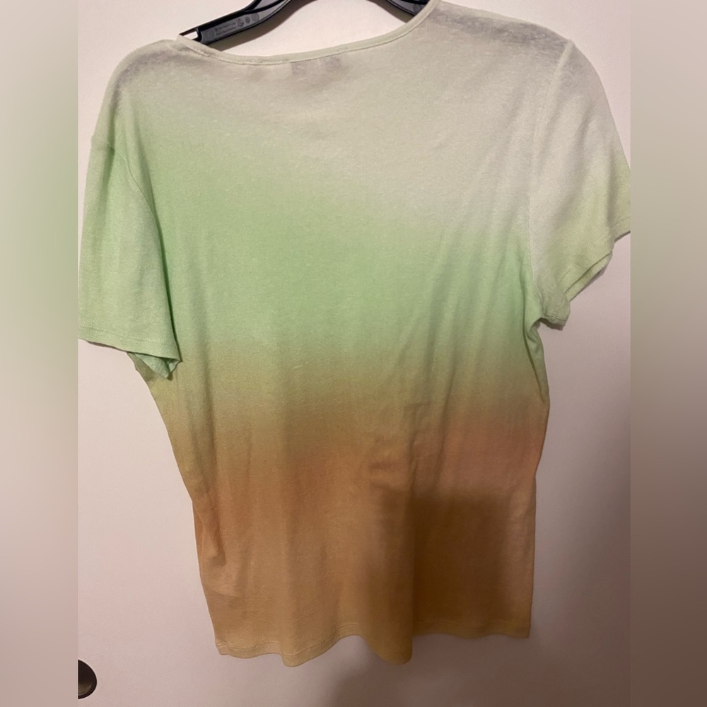 VINCE Gradient Short-Sleeve Green, orange, white Cotton T-Shirt medium XL - Picture 4 of 7